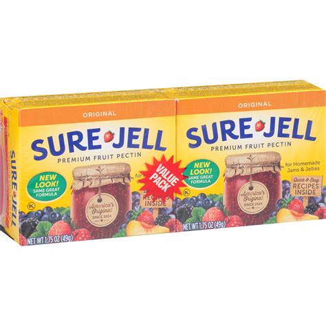 Surejell com - Make your next canning project easier with SURE JELL Premium Fruit Pectin. This Sure Jell pectin will help preserve your fruit of choice, allowing for easy and enhanced jams, jellies and more. This thickener from Sure Jell is a kitchen staple. Pectin for Canning. Helps to thicken and preserve jams and jellies. 